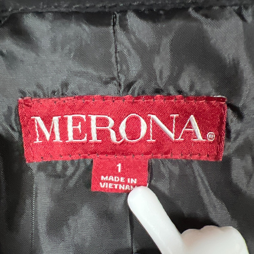 Merona Trench Coat Womens 1 Black Cotton Double Breasted Belted Waist Minimalist - Picture 10 of 12